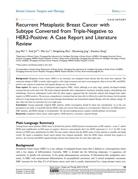 Pdf Recurrent Metaplastic Breast Cancer With Subtype Converted From Triple Negative To Her2