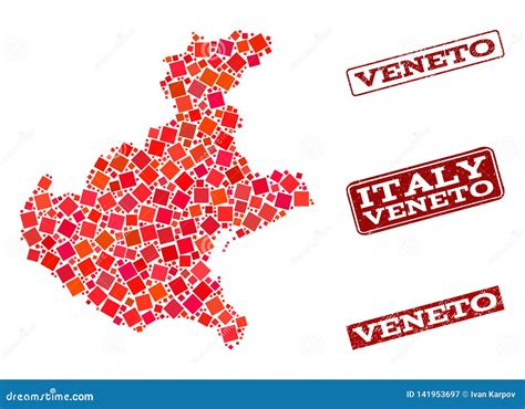 Mosaic Map Of Veneto Region And Distress School Stamp Collage Stock