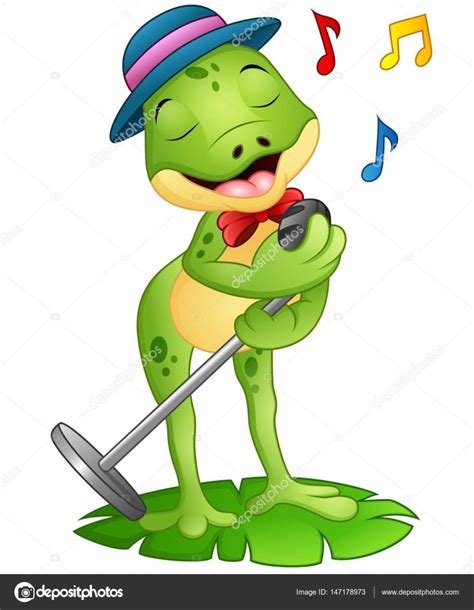 Cartoon frog singing on a leaf — Stock Vector © dualoro #147178973