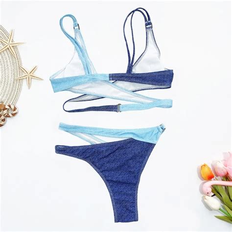 Sino Trend Sexy Asymmetral Bikini Set Women Patchwork Swimwear