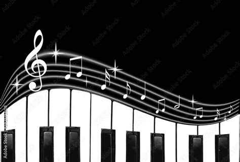 Fondo Musical Teclado Piano Notas Musicales Sobre Fondo Negro Stock