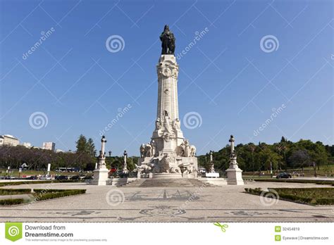 Lisbon Monument On The Marques De Pombal Square Stock Image Image Of