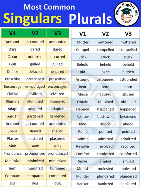 forms  verbs list  verb forms  english
