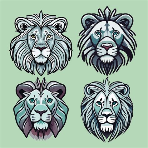 Premium Vector Set Vector Lions Linear Graphics Illustration