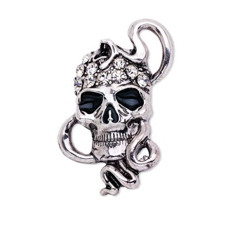 Gothic Punk Skull Head Skeleton Crystal Rhinestone Brooch Pin Halloween