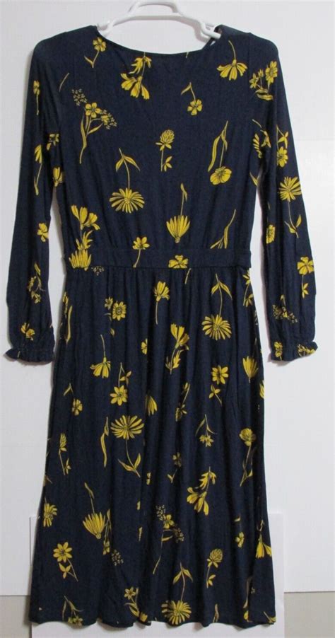 Women S Boden Evelyn Jersey Midi Dress Navy Yellow Floral Pattern Us