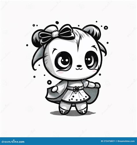 Kawaii Cute Panda Girl Coloring Book Stock Image Illustration Of