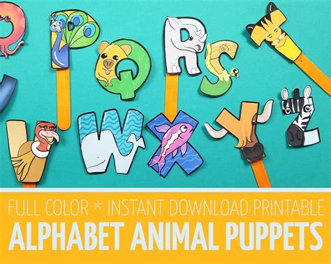 Alphabet Puppets Paper Toy Template Printable Animal Abc Animal Crafts