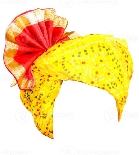 Rajasthani turban folk safa pagdi yellow chunri turban traditional turban with white isolated ...