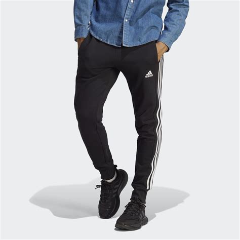 Adidas Essentials French Terry Tapered Cuff 3 Stripes Pants Black