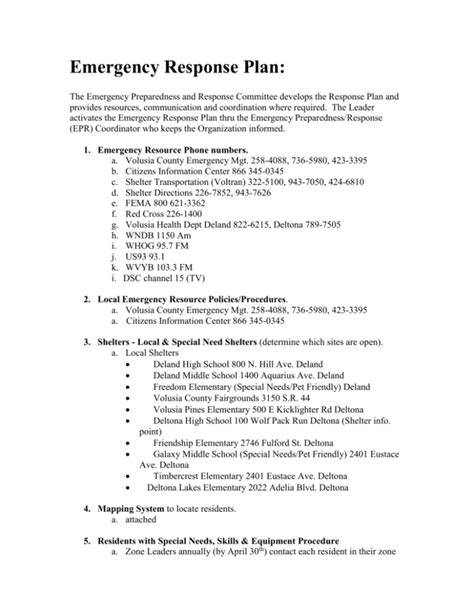 Emergency Response Plan