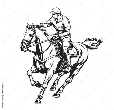 Polo gamer riding the horse hand drawn sketch Vector illustration Stock ...