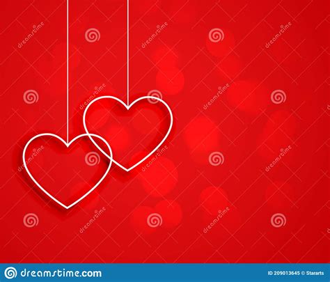 Minimal Style Hanging Hearts On Red Background Stock Vector