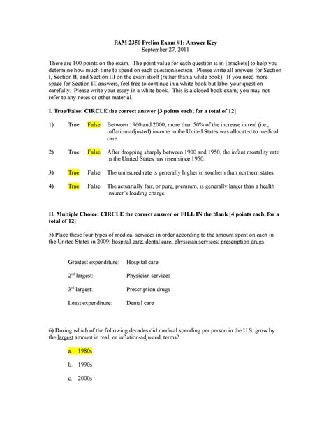 Prelim Answer Key Posted Pam Prelim Exam Answer Key