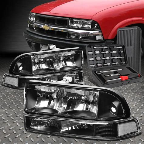 98 04 Chevy S10 Blazer Black Clear Corner Headlight Bumper Lamps Tool Dynamic Performance Tuning