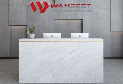 Popular latest design L shape wood marble reception desk