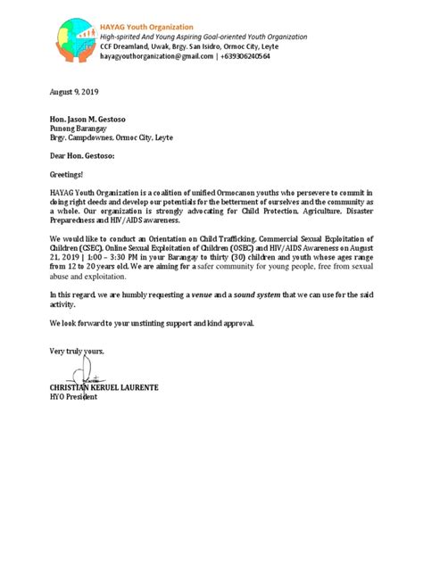 Sample Of A Communication Letter To Barangay Pdf