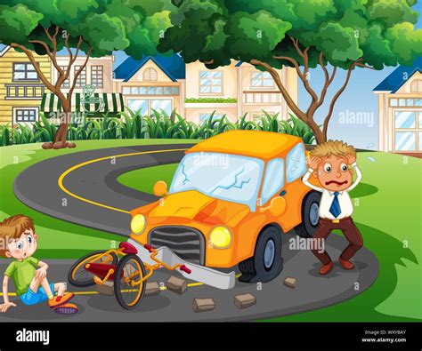 Accident Scene With Car Crash In The Park Illustration Stock Vector