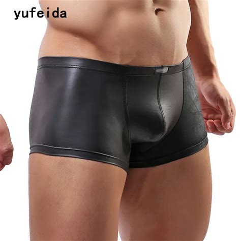 Yufeida Fashion Sexy Men S Boxer Shorts Underwear Black Pu Leather