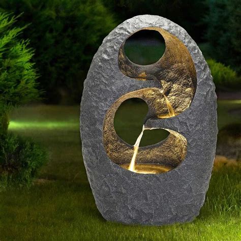 Glitzhome 28h Zen Style Rock Textured Polyresin Outdoor Fountain