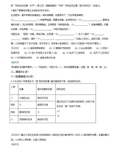 2020年中考真题解析 语文（浙江绍兴卷）精编word版 教习网试卷下载