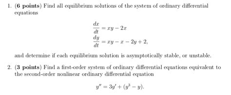 Solved 1 6 Points Find All Equilibrium Solutions Of The