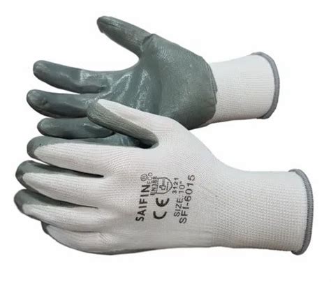 For Industrial Grey And White Nitrile Coated Hand Gloves Size 10