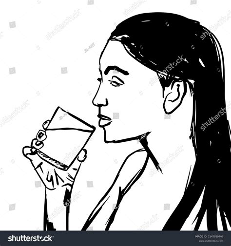 Woman Drinking Glass Water Hand Drawn Stock Vector Royalty Free 2245929409 Shutterstock