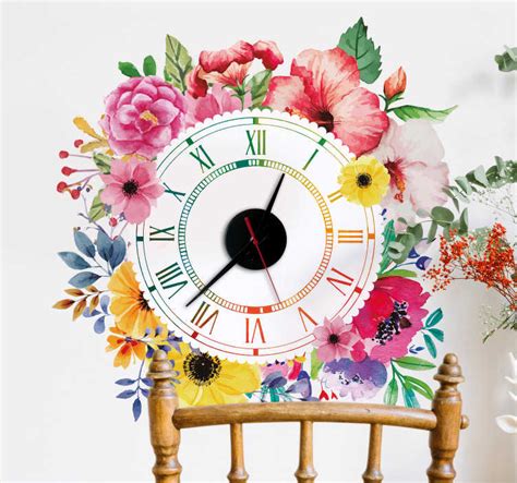 Reloj Vinilo Pared Minimalismo Floral Tenvinilo