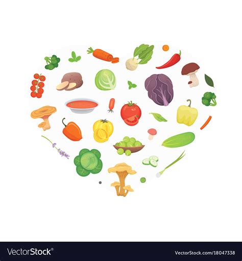 Heart Of Cartoon Vegetables Healthy Food Vector Image