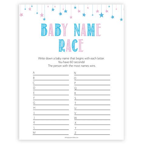 Baby Name Race Free Printable - Printable Word Searches