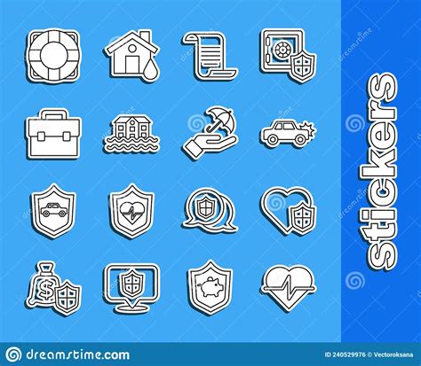 Set Line Life Insurance With Shield Car Document House Flood