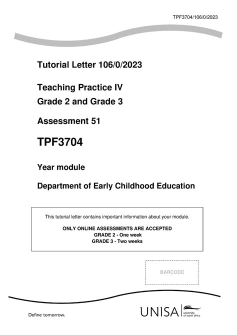 TPF ASSG 50 NOTES TPF3704 106 0 Tutorial Letter 106 0 Teaching