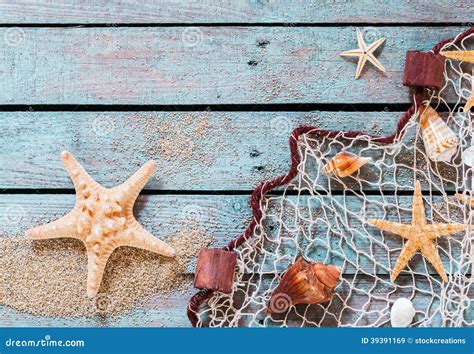 Marine Still Life On Rustic Wooden Boards Stock Image Image Of