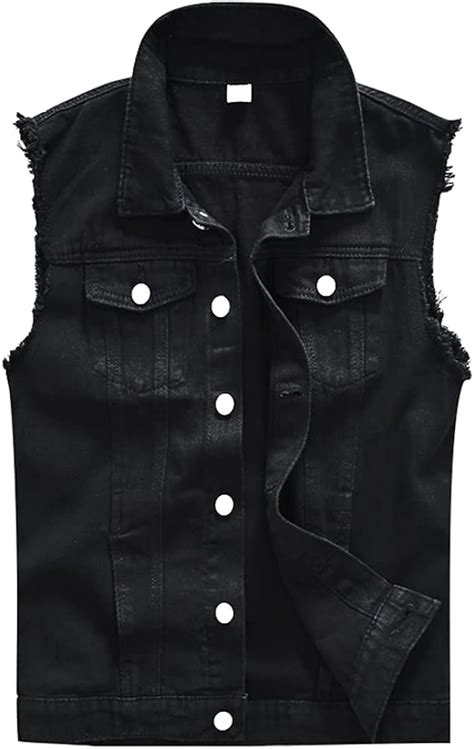 Men S Sleeveless Denim Vest Casual Ripped Classic Button Down Jean