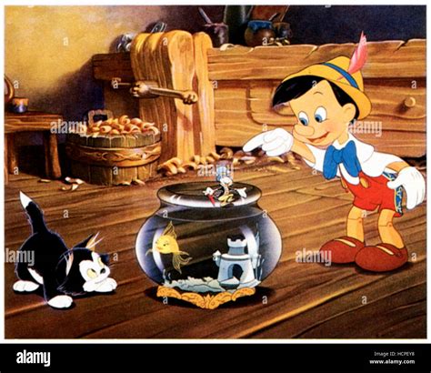 Pinocchio From Left Figaro Cleo The Fish Jiminy Cricket Pinocchio