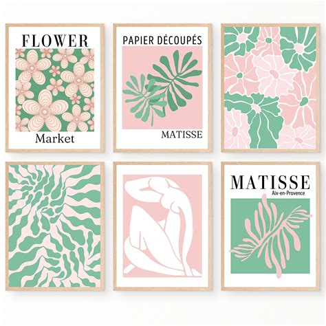 Pastel Danish Room Decor Aesthetic Posters Pink And Green Matisse Wall