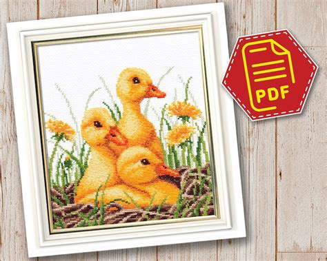 Easter Ducklings Cross Stitch Pattern Yellow Duckling Cute Etsy