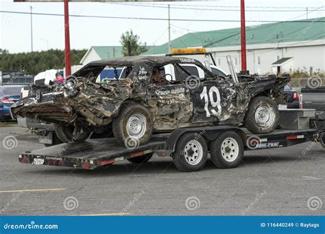 Wrecked Car After Demolition Derby On The Trailer Editorial Stock Image