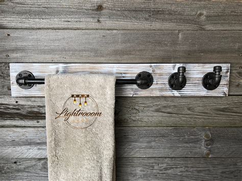 Towel Bar With Hooks, Bathroom Set, Industrial, Rustic, Towel Holder ...