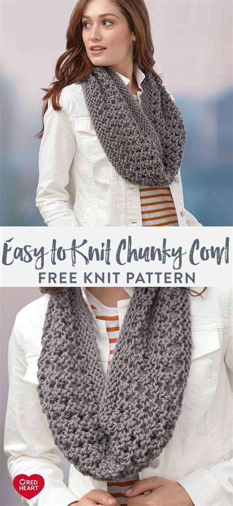 The Easy To Knit Chunky Cowl Scarf Is Shown With Text Overlaying It