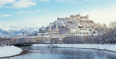 Premium Photo | Panorama of salzburg in winter snowy historical center ...