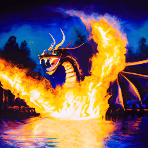 Disneyland Fantasmic Dragon Surrounded by Fire Oil Painting Concept Art · Creative Fabrica