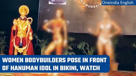 Bikini Clad Women Bodybuilders Pose In Front Of Hanuman Idol In Mp