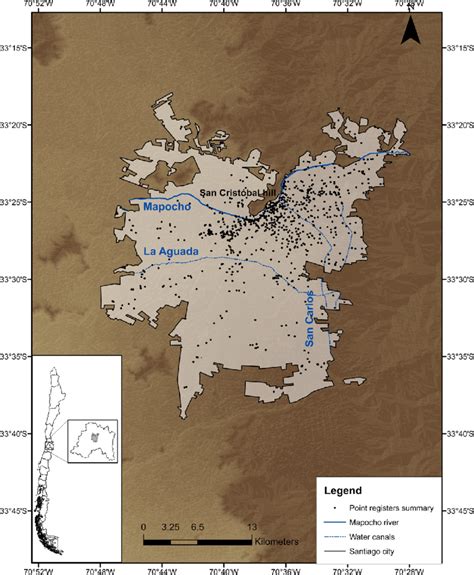 Location And Urban Perimeter Of Santiago The Presence Of Watercourses