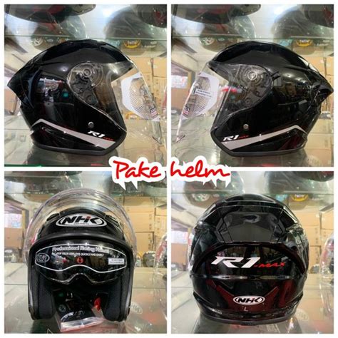 Jual HELM NHK R1 MAX HITAM BLACK GLOSS HALF FACE DOUBLE VISOR Di Lapak