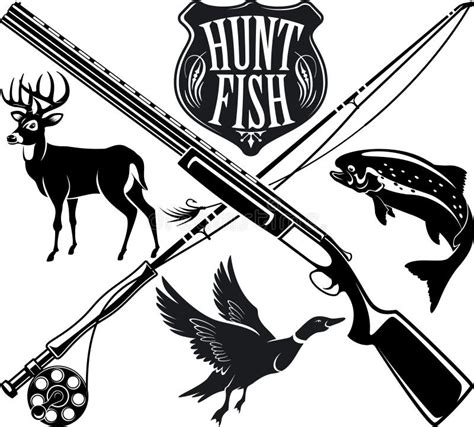 Hunting And Fishing Emblem Logo Stock Vector Illustration Of Living