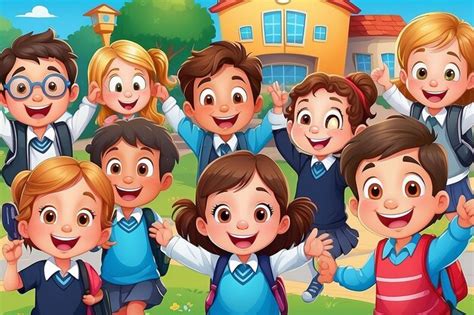 Premium Photo | Illustration of Happy school kids cartoon