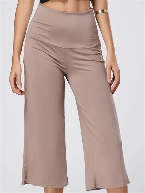 6 OFF High Waisted Wide Leg Capri Pants Rosegal