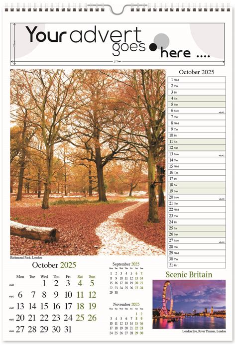 Scenic Britain A4 DiGi Wall Calendar 2025 Think Promote